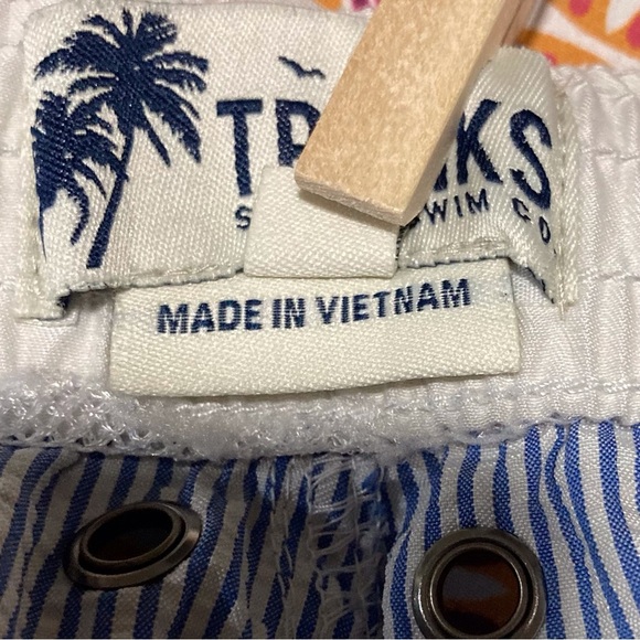 Trunks Brand Classic Blue and White Striped Swim Trunks - Small Flaws - Picture 5 of 13